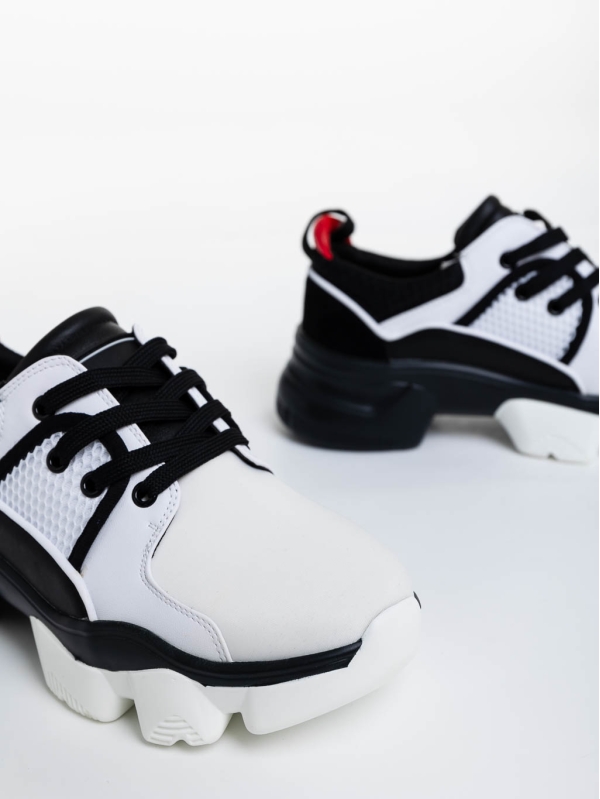 Γυναικεία αθλητικά παπούτσια λευκά με μαύρο από ύφασμα Nalini, 6 - Kalapod.gr