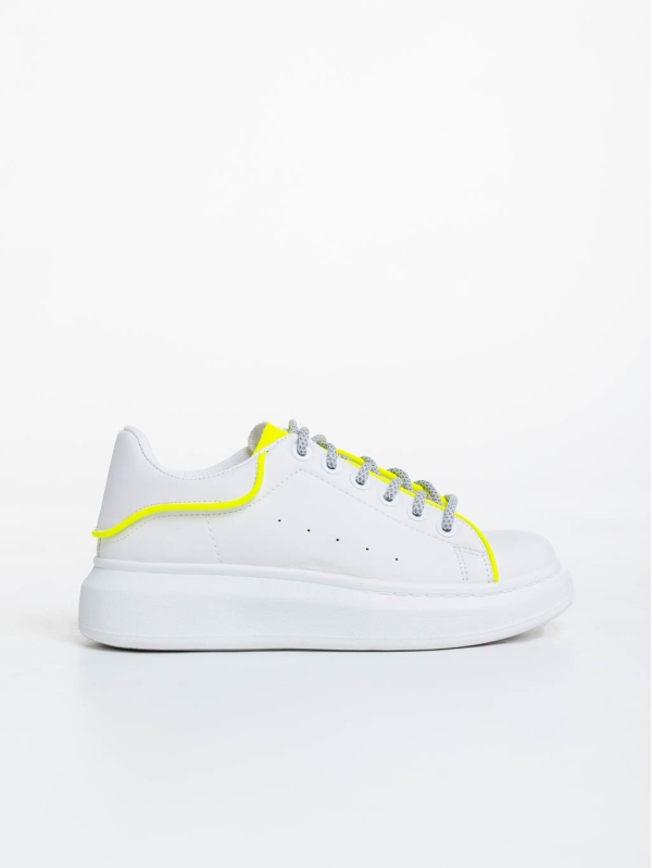 Γυναικεία αθλητικά παπούτσια λευκά με κίτρινο από οικολογικό δέρμα Brinda, 5 - Kalapod.gr
