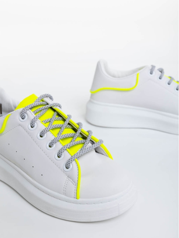 Γυναικεία αθλητικά παπούτσια λευκά με κίτρινο από οικολογικό δέρμα Brinda, 6 - Kalapod.gr