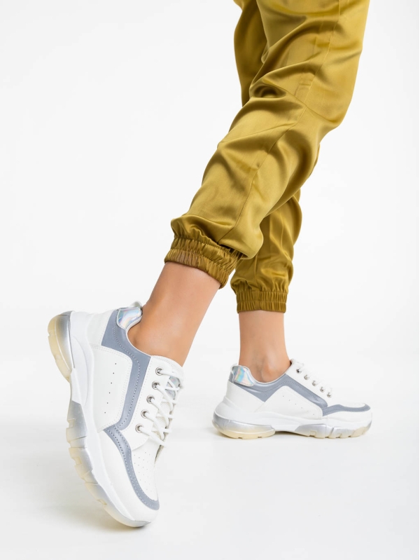 Γυναικεία αθλητικά παπούτσια λευκά με γκρι από οικολογικό δέρμα Mona, 3 - Kalapod.gr