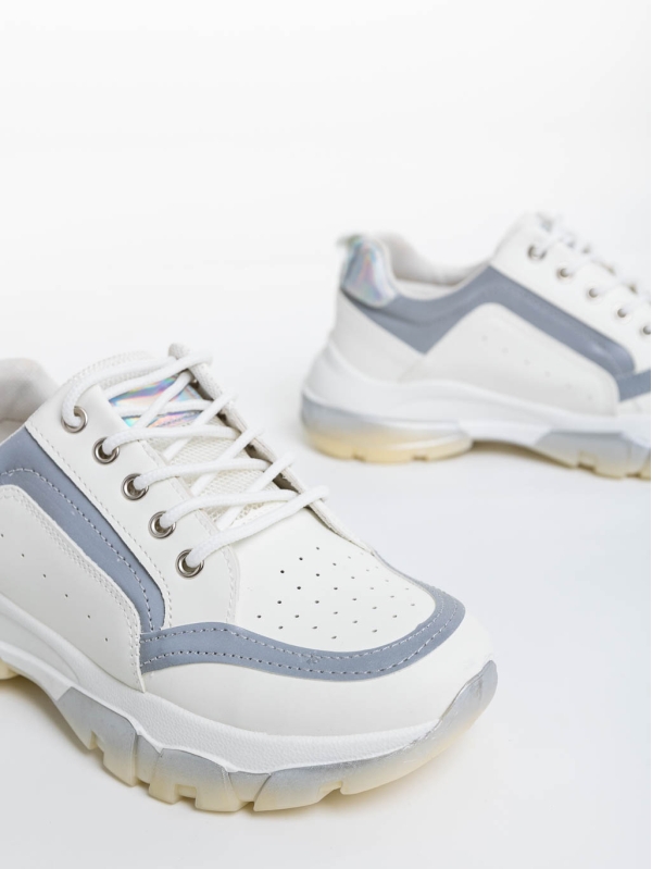 Γυναικεία αθλητικά παπούτσια λευκά με γκρι από οικολογικό δέρμα Mona, 6 - Kalapod.gr