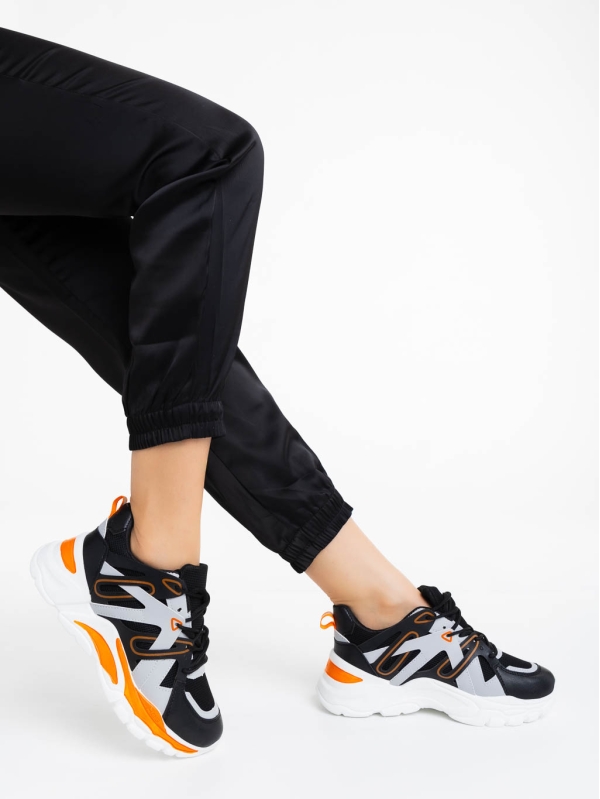 Γυναικεία αθλητικά παπούτσια μαύρα από οικολογικό δέρμα και ύφασμα Gapo, 4 - Kalapod.gr
