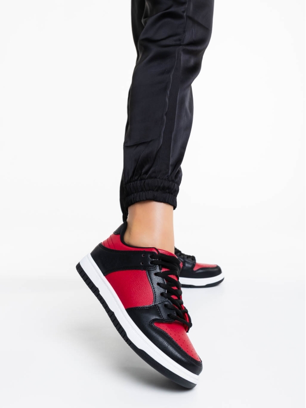 Γυναικεία αθλητικά παπούτσια κόκκινα με μαύρο από οικολογικό δέρμα Remmie, 2 - Kalapod.gr