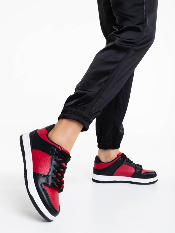 Γυναικεία αθλητικά παπούτσια κόκκινα με μαύρο από οικολογικό δέρμα Remmie, 3 - Kalapod.gr