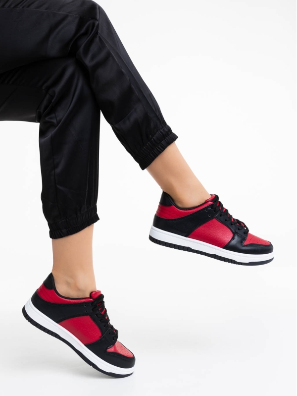 Γυναικεία αθλητικά παπούτσια κόκκινα με μαύρο από οικολογικό δέρμα Remmie, 4 - Kalapod.gr