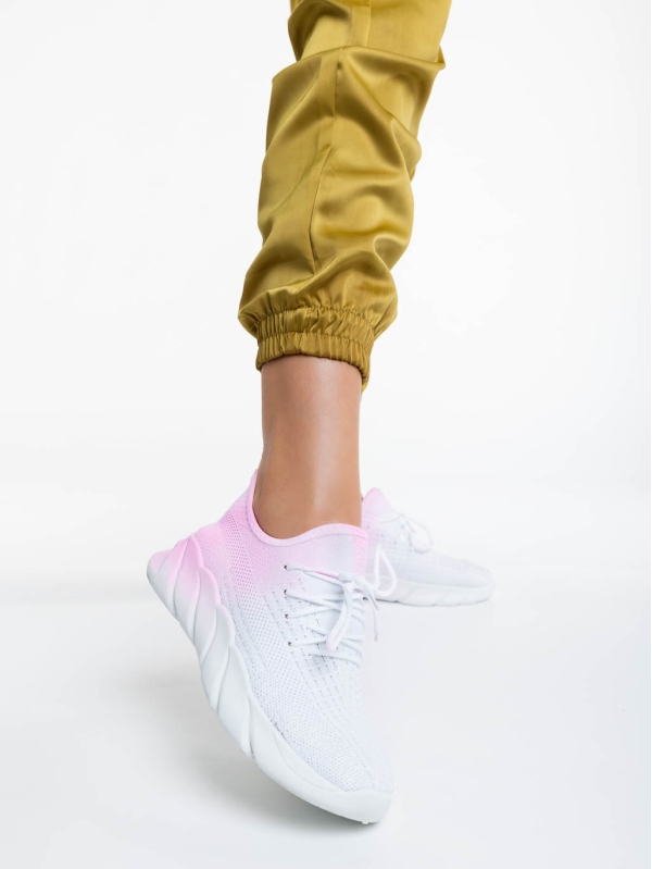 Γυναικεία αθλητικά παπούτσια λευκά με ροζ από ύφασμα Lienna, 2 - Kalapod.gr