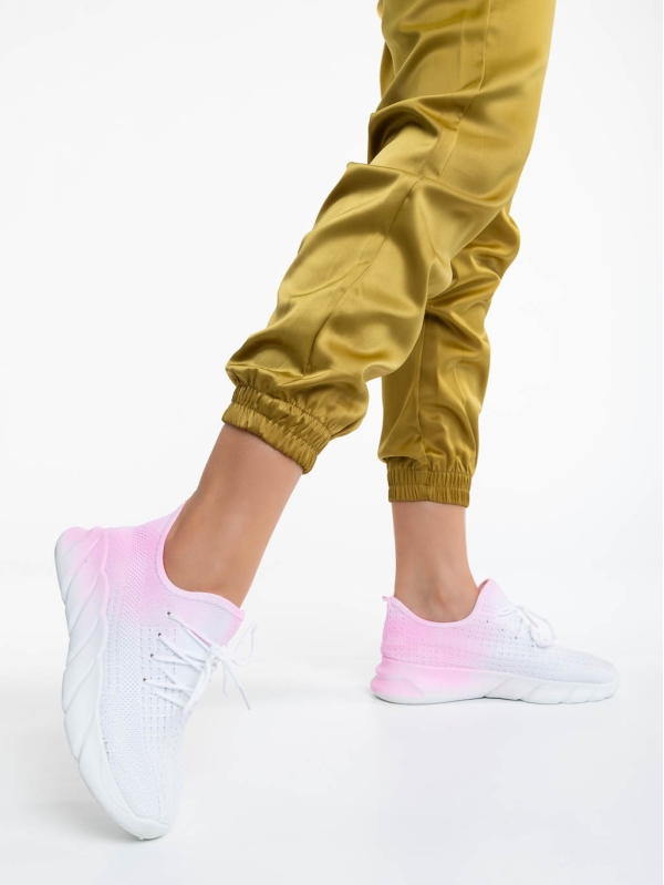 Γυναικεία αθλητικά παπούτσια λευκά με ροζ από ύφασμα Lienna, 3 - Kalapod.gr