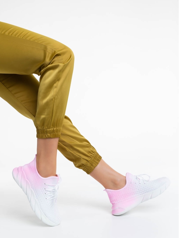 Γυναικεία αθλητικά παπούτσια λευκά με ροζ από ύφασμα Lienna, 4 - Kalapod.gr