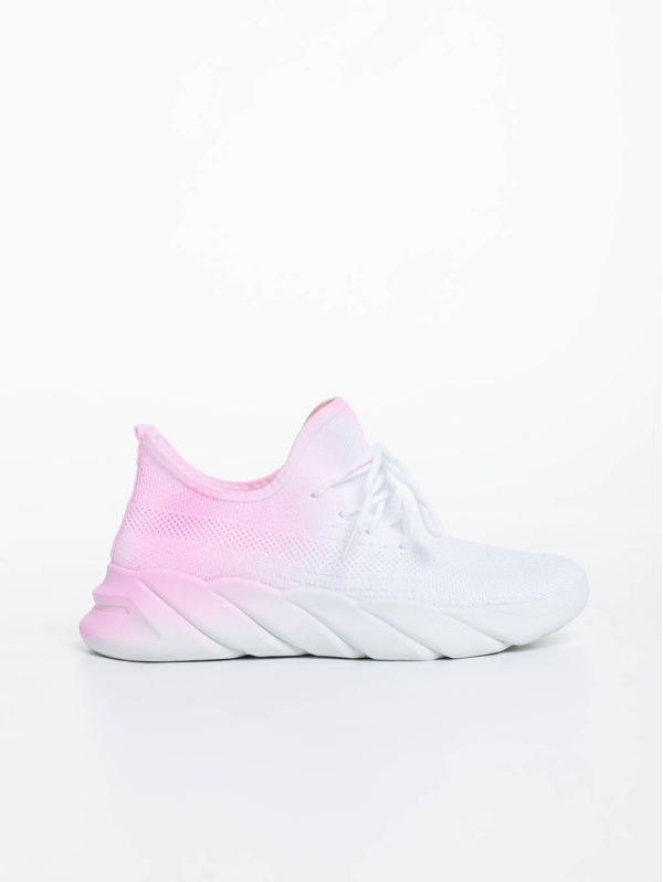 Γυναικεία αθλητικά παπούτσια λευκά με ροζ από ύφασμα Lienna, 5 - Kalapod.gr