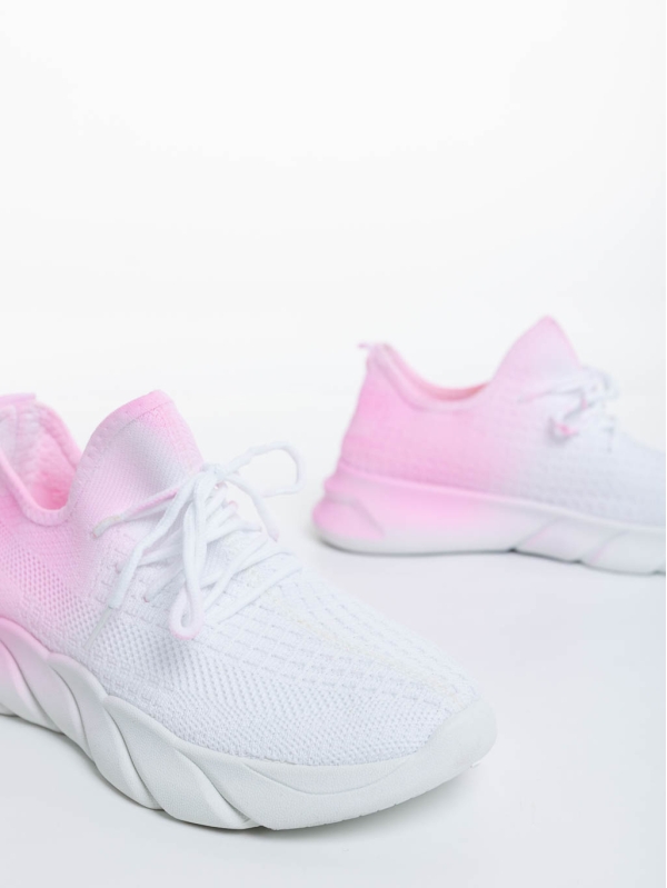 Γυναικεία αθλητικά παπούτσια λευκά με ροζ από ύφασμα Lienna, 6 - Kalapod.gr