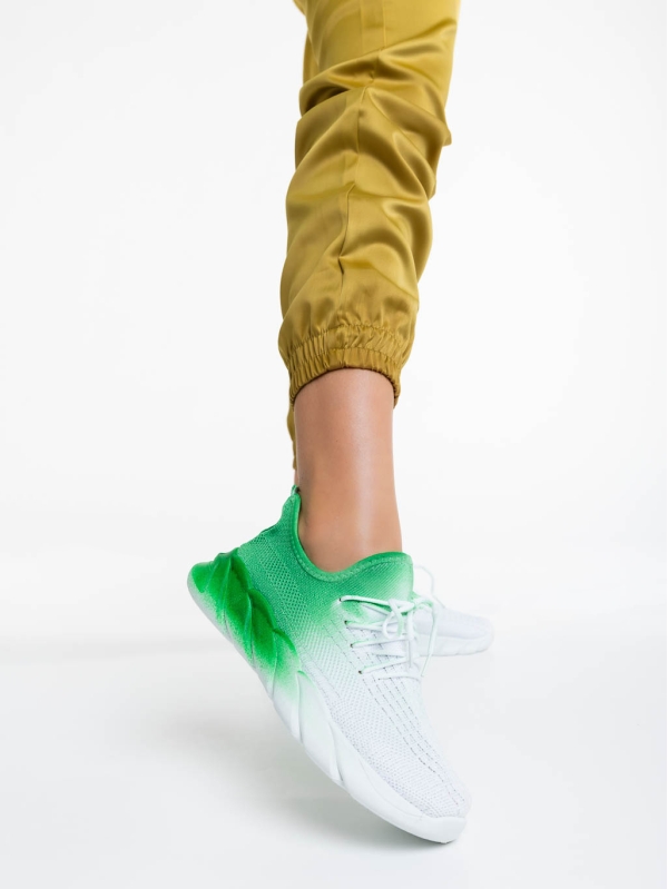Γυναικεία αθλητικά παπούτσια λευκά με πράσινο από ύφασμα Lienna, 4 - Kalapod.gr