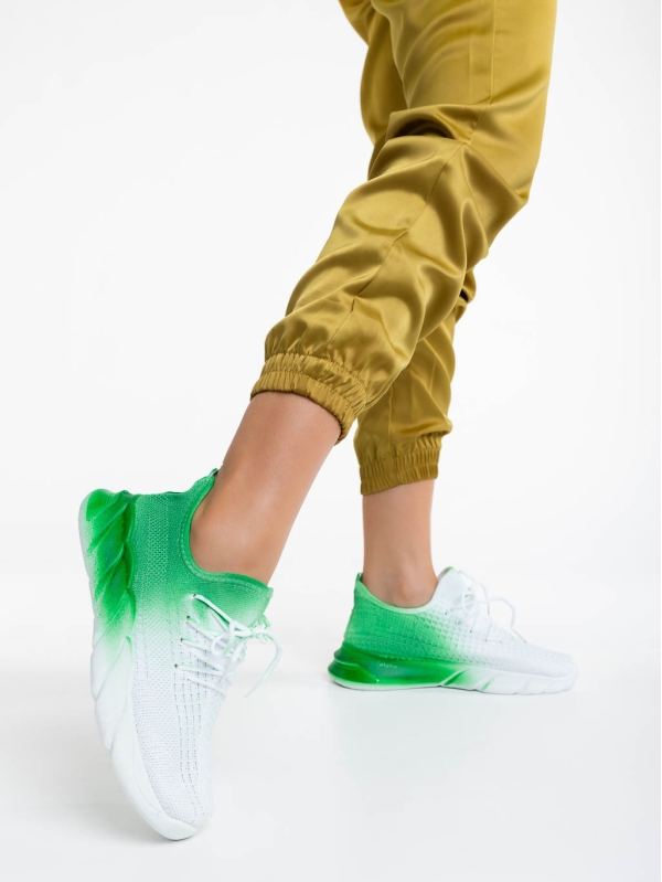 Γυναικεία αθλητικά παπούτσια λευκά με πράσινο από ύφασμα Lienna, 3 - Kalapod.gr