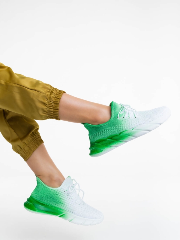 Γυναικεία αθλητικά παπούτσια λευκά με πράσινο από ύφασμα Lienna, 6 - Kalapod.gr