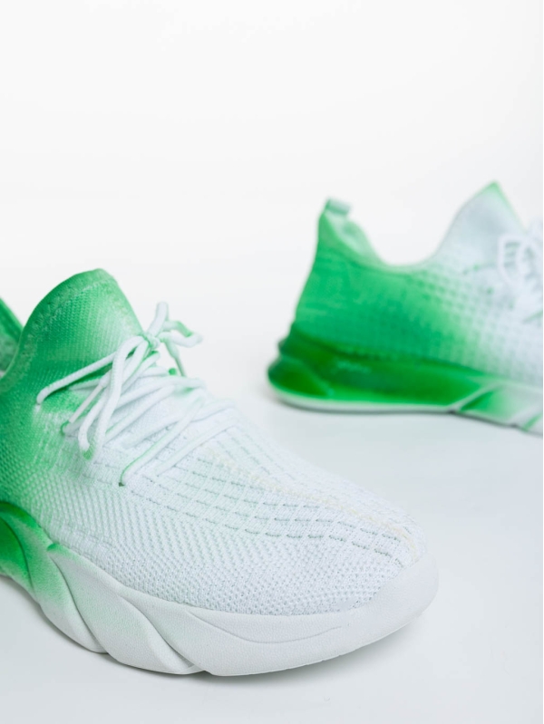 Γυναικεία αθλητικά παπούτσια λευκά με πράσινο από ύφασμα Lienna, 8 - Kalapod.gr