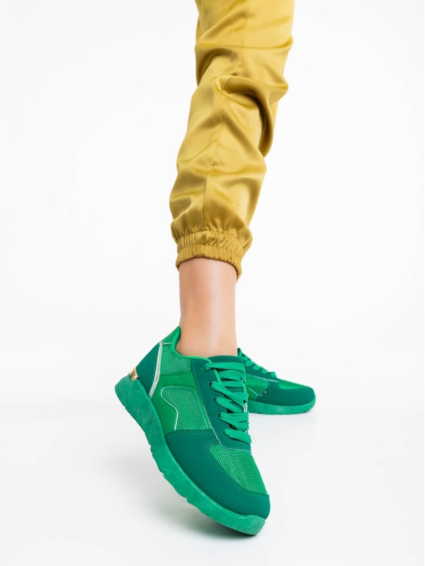 Γυναικεία αθλητικά παπούτσια πράσινα από ύφασμα Laraine, 2 - Kalapod.gr