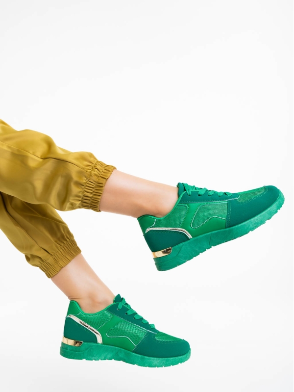 Γυναικεία αθλητικά παπούτσια πράσινα από ύφασμα Laraine, 3 - Kalapod.gr