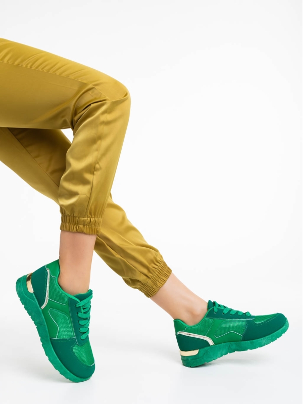 Γυναικεία αθλητικά παπούτσια πράσινα από ύφασμα Laraine, 4 - Kalapod.gr