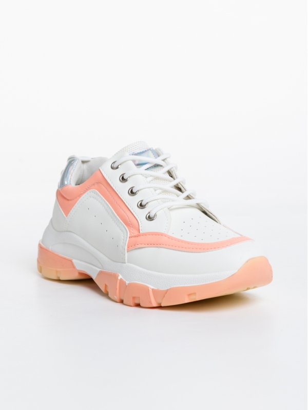 Γυναικεία αθλητικά παπούτσια λευκά με ροζ από οικολογικό δέρμα Mona - Kalapod.gr