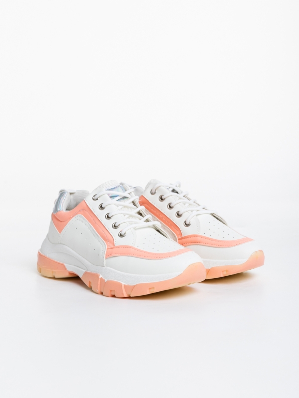 Γυναικεία αθλητικά παπούτσια λευκά με ροζ από οικολογικό δέρμα Mona, 2 - Kalapod.gr
