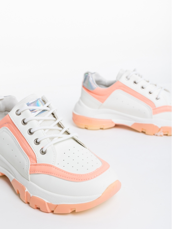 Γυναικεία αθλητικά παπούτσια λευκά με ροζ από οικολογικό δέρμα Mona, 4 - Kalapod.gr