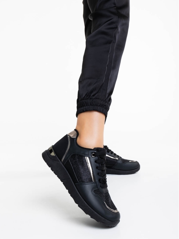 Γυναικεία αθλητικά παπούτσια μαύρα από οικολογικό δέρμα Litsa, 2 - Kalapod.gr