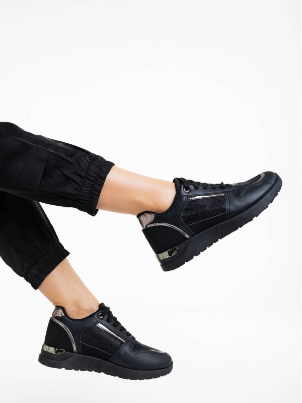 Γυναικεία αθλητικά παπούτσια μαύρα από οικολογικό δέρμα Litsa, 4 - Kalapod.gr