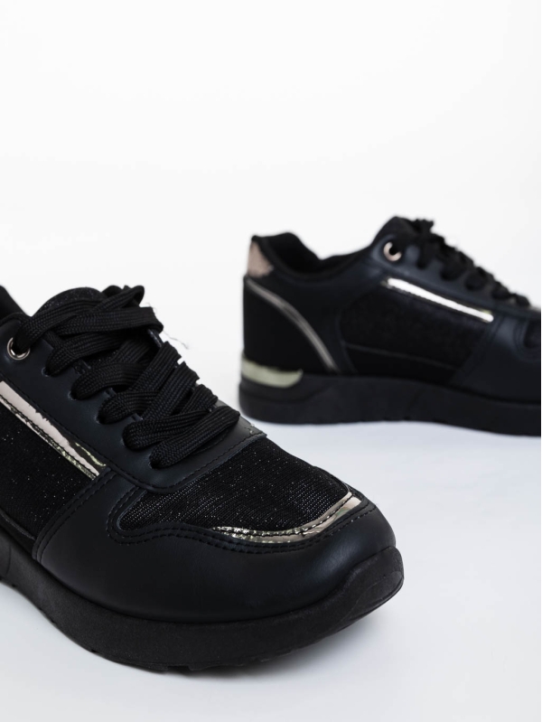 Γυναικεία αθλητικά παπούτσια μαύρα από οικολογικό δέρμα Litsa, 6 - Kalapod.gr
