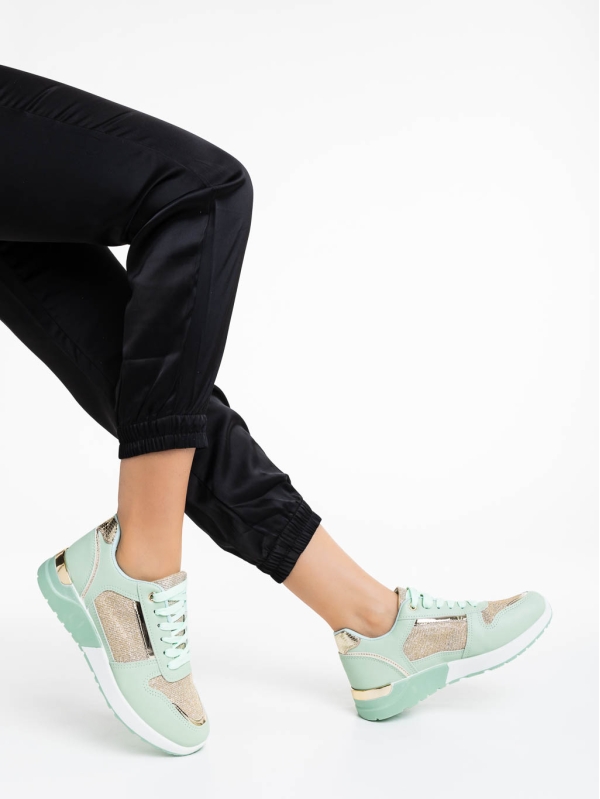 Γυναικεία αθλητικά παπούτσια πράσινα από οικολογικό δέρμα Litsa, 3 - Kalapod.gr