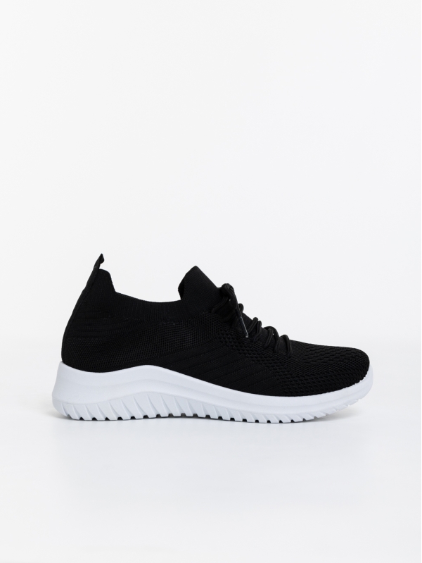 Γυναικεία αθλητικά παπούτσια μαύρα με λευκό από ύφασμα Therese, 5 - Kalapod.gr