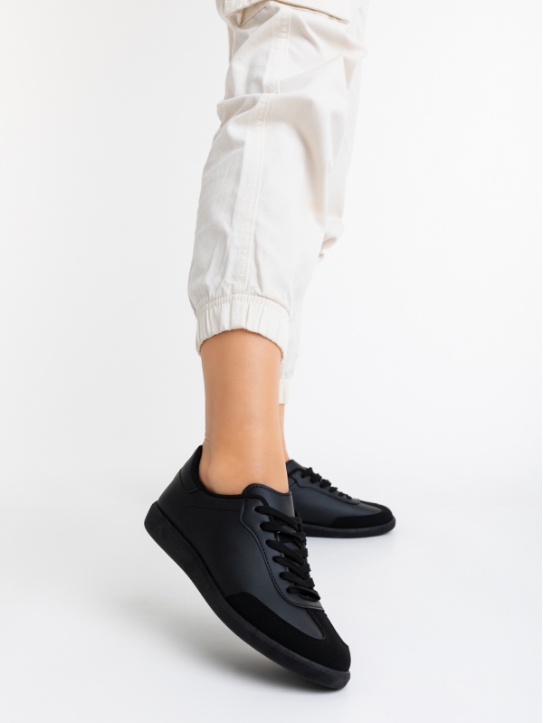 Γυναικεία αθλητικά παπούτσια μαύρα από οικολογικό δέρμα Noemie, 2 - Kalapod.gr
