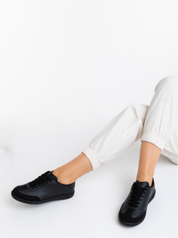 Γυναικεία αθλητικά παπούτσια μαύρα από οικολογικό δέρμα Noemie, 4 - Kalapod.gr