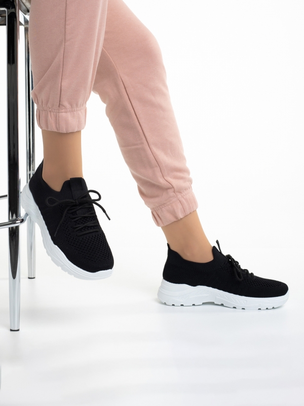 Γυναικεία αθλητικά παπούτσια  μαύρα με λευκό από ύφασμα  Velia, 5 - Kalapod.gr