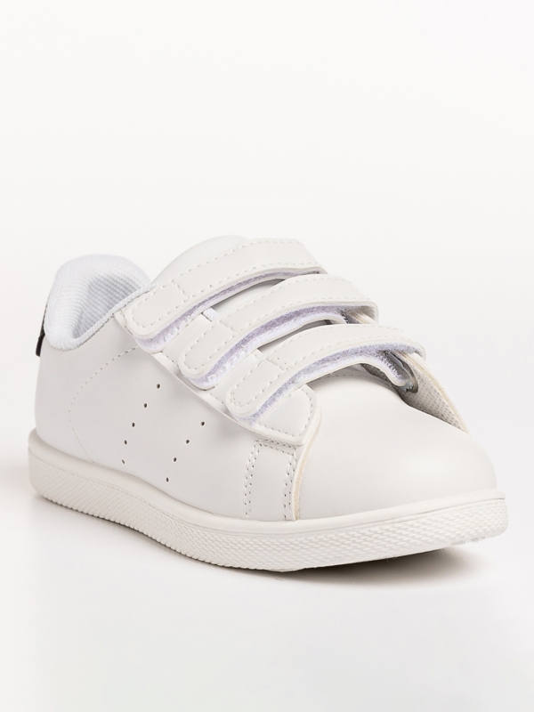 Παιδικά αθλητικά παπούτσια  λευκά με μαύρο από οικολογικό δέρμα Barney, 2 - Kalapod.gr