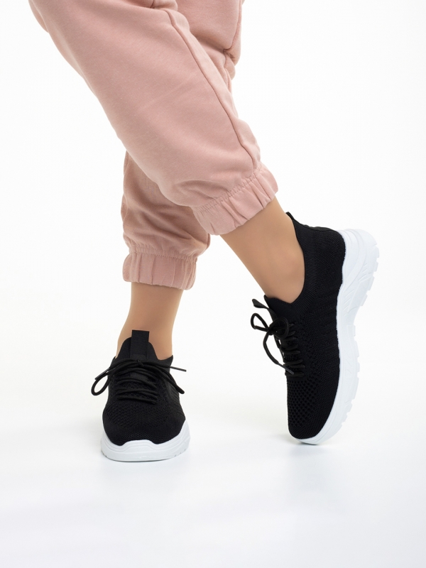 Γυναικεία αθλητικά παπούτσια  μαύρα με λευκό από ύφασμα  Velia, 4 - Kalapod.gr