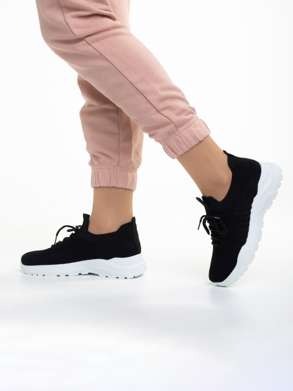 Γυναικεία αθλητικά παπούτσια  μαύρα με λευκό από ύφασμα  Velia, 6 - Kalapod.gr