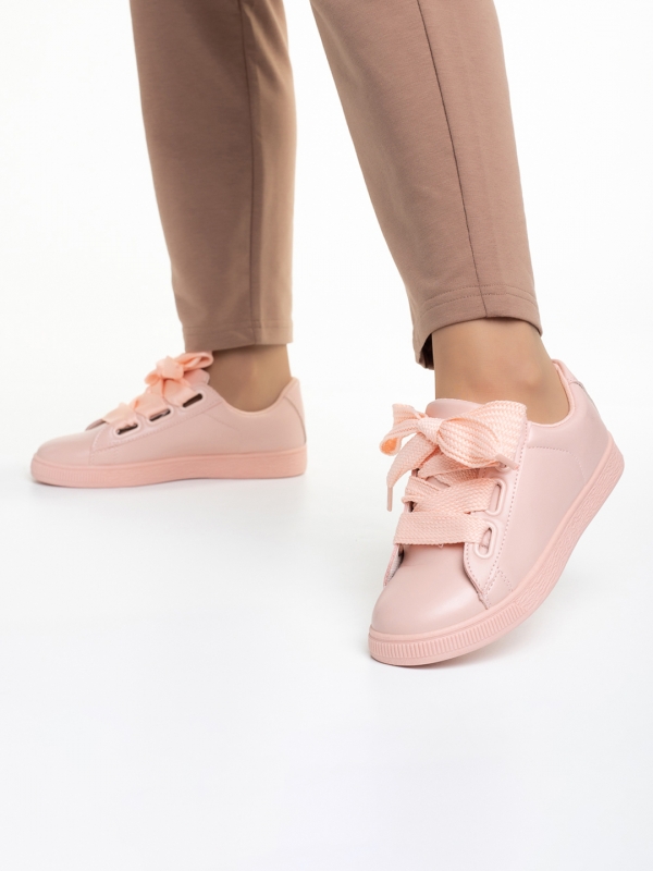 Γυναικεία αθλητικά παπούτσια  ροζ από οικολογικό δέρμα Elvina, 5 - Kalapod.gr