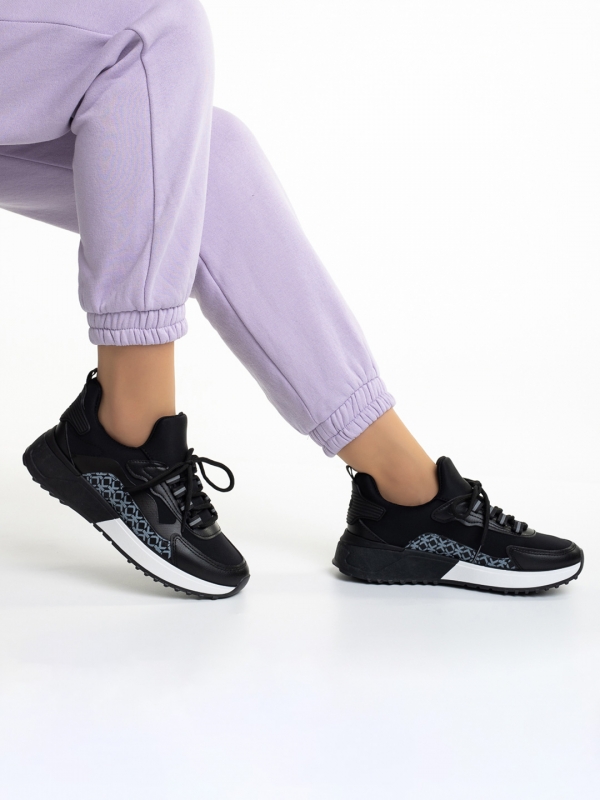 Γυναικεία αθλητικά παπούτσια μαύρα από οικολογικό δέρμα και ύφασμα Marga - Kalapod.gr