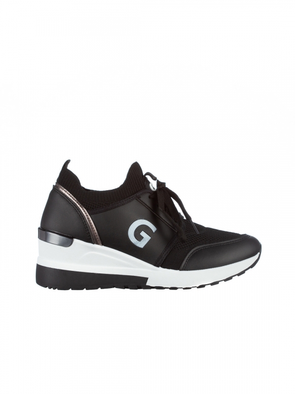 Γυναικεία αθλητικά παπούτσια μαύρα από οικολογικό δέρμα και ύφασμα Alix, 6 - Kalapod.gr