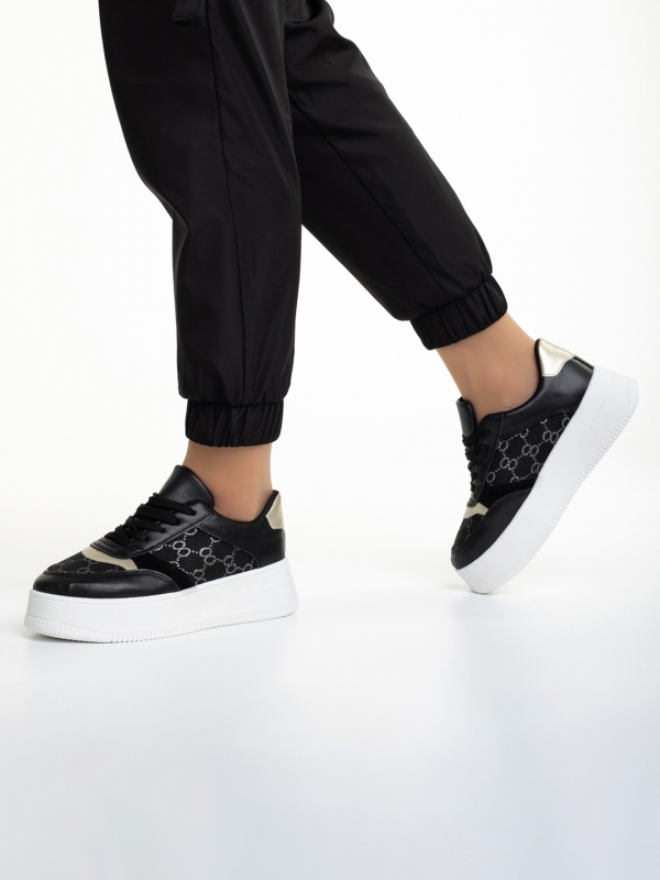 Γυναικεία αθλητικά παπούτσια μαύρα από οικολογικό δέρμα και ύφασμα Richelle, 3 - Kalapod.gr