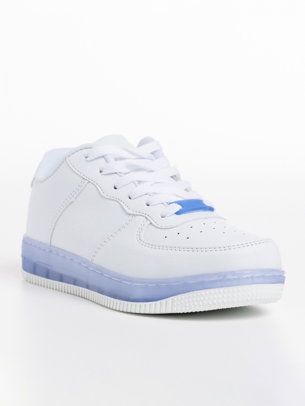 Παιδικά αθλητικά παπούτσια  λευκά με μπλε από οικολογικό δέρμα Carsyn, 2 - Kalapod.gr