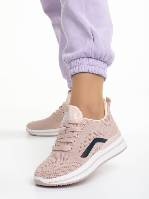 Γυναικεία αθλητικά παπούτσια ροζ από ύφασμα Lovella, 2 - Kalapod.gr