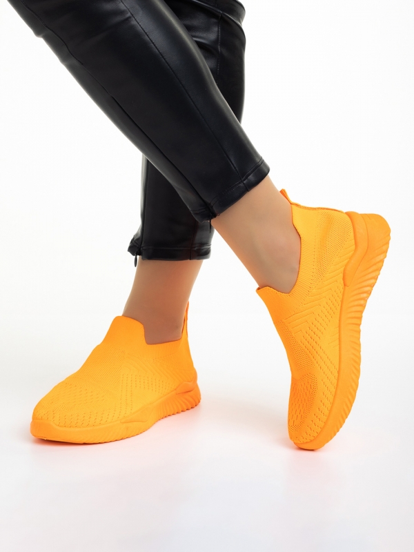 Γυναικεία αθλητικά παπούτσια πορτοκαλί από ύφασμα Murielle, 4 - Kalapod.gr