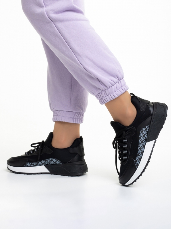 Γυναικεία αθλητικά παπούτσια μαύρα από οικολογικό δέρμα και ύφασμα Marga, 3 - Kalapod.gr
