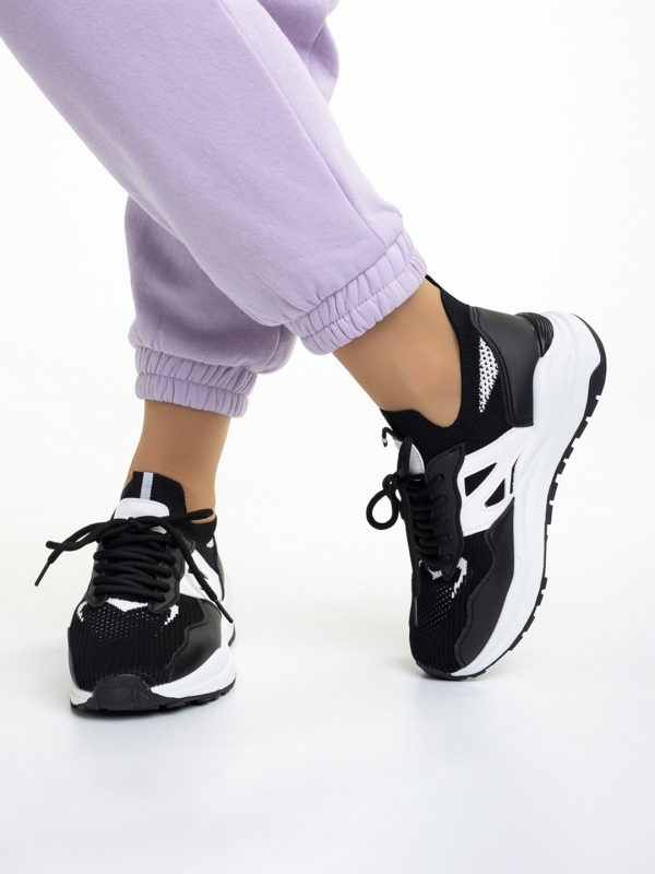 Γυναικεία αθλητικά παπούτσια μαύρα από οικολογικό δέρμα και ύφασμα Souta, 3 - Kalapod.gr