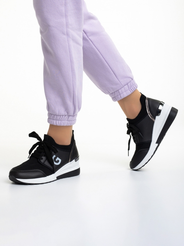 Γυναικεία αθλητικά παπούτσια μαύρα από οικολογικό δέρμα και ύφασμα Alix, 3 - Kalapod.gr