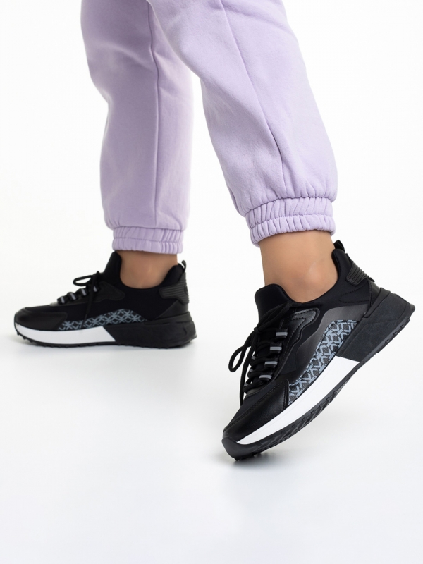 Γυναικεία αθλητικά παπούτσια μαύρα από οικολογικό δέρμα και ύφασμα Marga, 4 - Kalapod.gr