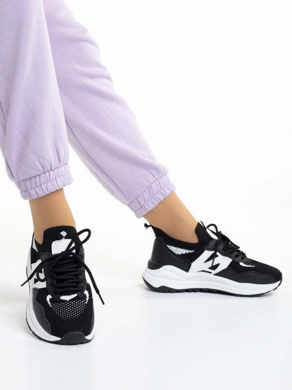 Γυναικεία αθλητικά παπούτσια μαύρα από οικολογικό δέρμα και ύφασμα Souta, 5 - Kalapod.gr