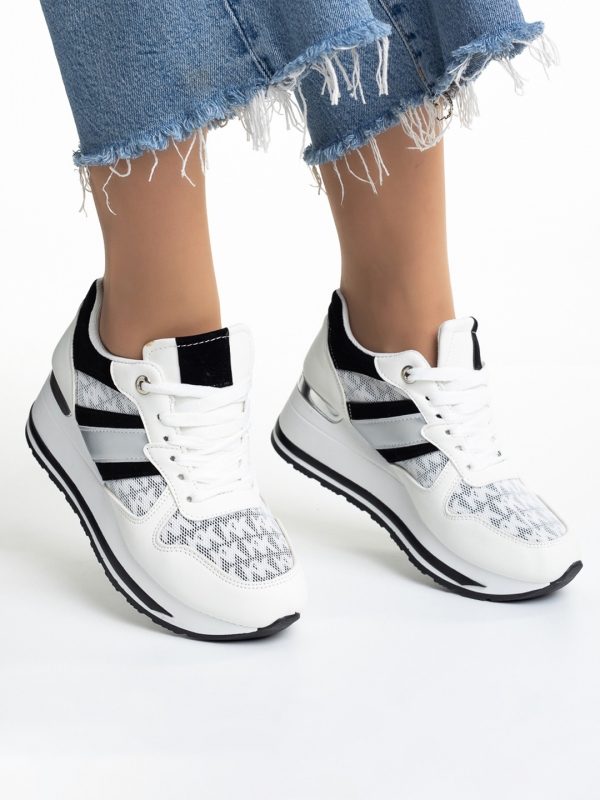 Γυναικεία αθλητικά παπούτσια λευκά με μαύρο από οικολογικό δέρμα Izebel, 6 - Kalapod.gr