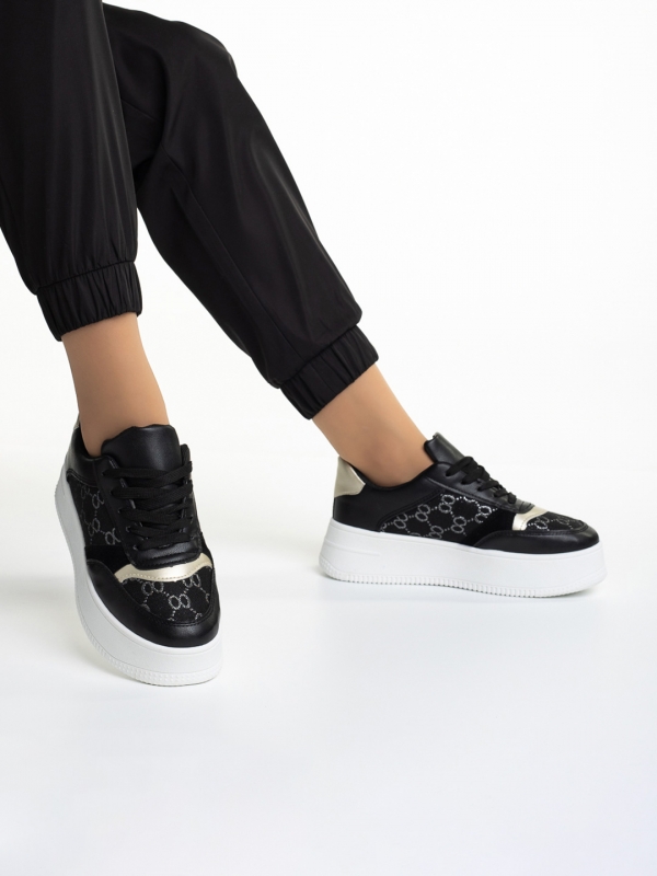 Γυναικεία αθλητικά παπούτσια μαύρα από οικολογικό δέρμα και ύφασμα Richelle - Kalapod.gr