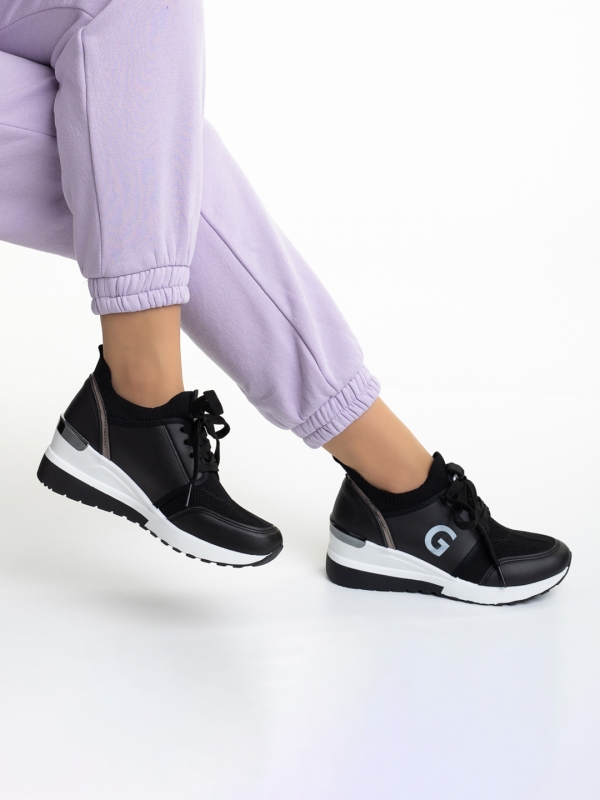 Γυναικεία αθλητικά παπούτσια μαύρα από οικολογικό δέρμα και ύφασμα Alix, 5 - Kalapod.gr